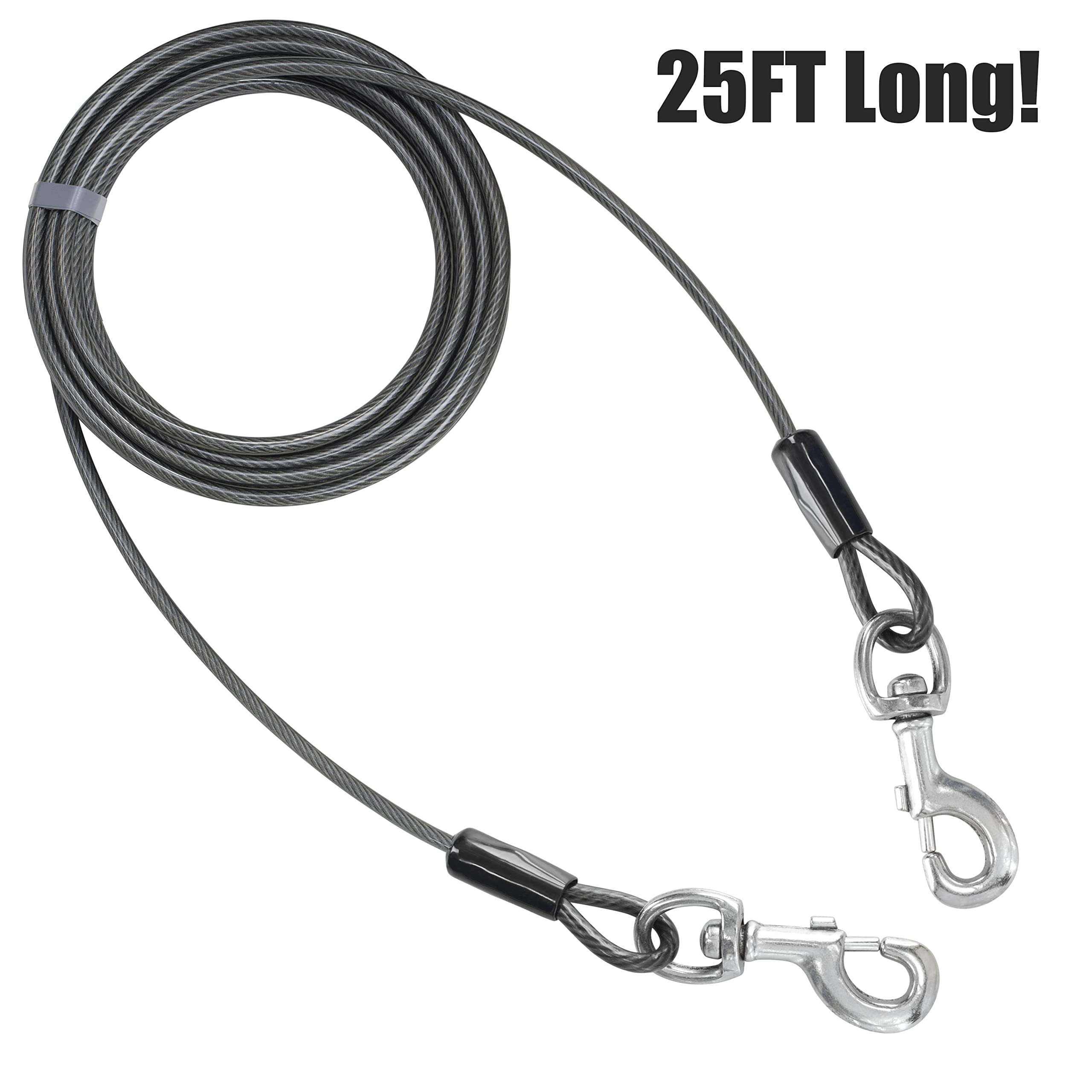 BV Dog Tie Out Cable anti-rusty vinyl cover protects hardware during outdoor use.