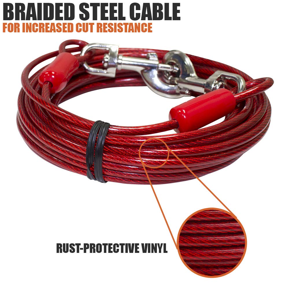 BV dog tie out cable up to 125lbs demonstrates sturdy control for medium to large dogs.