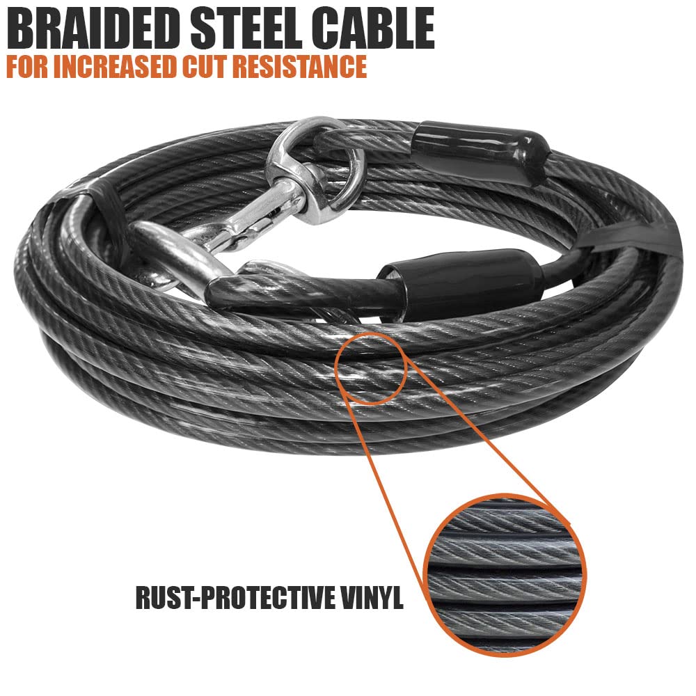 BV Dog Tie Out Cable offers 25ft length for comfortable roaming space.