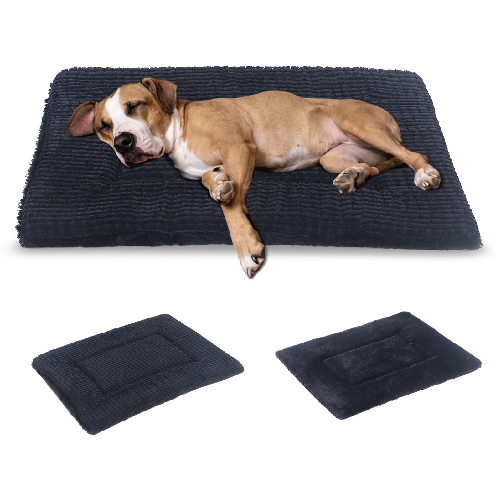 BVAGSS reversible dog crate pad front view shows plush and velvet textures for versatile comfort.