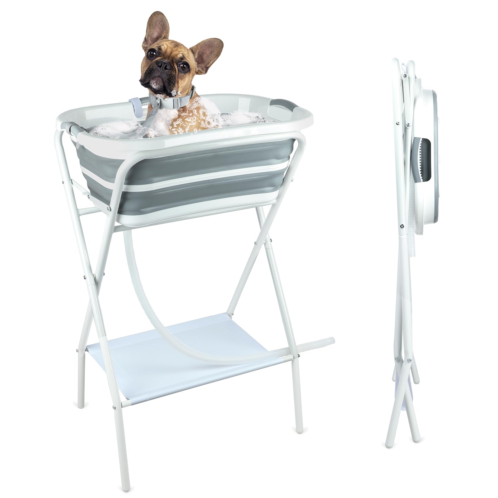 BWOGUE 2-in-1 portable dog bath tub elevated for easy grooming and back relief.