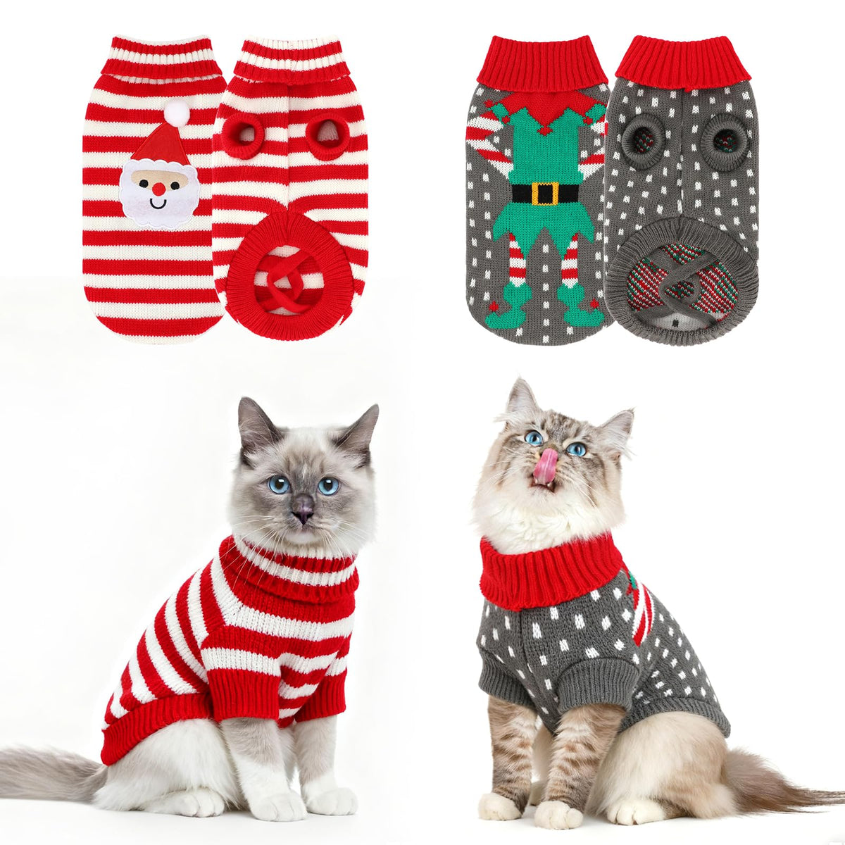 BWOGUE 2-pack cat-dog sweaters front view for festive warmth and cute photo moments