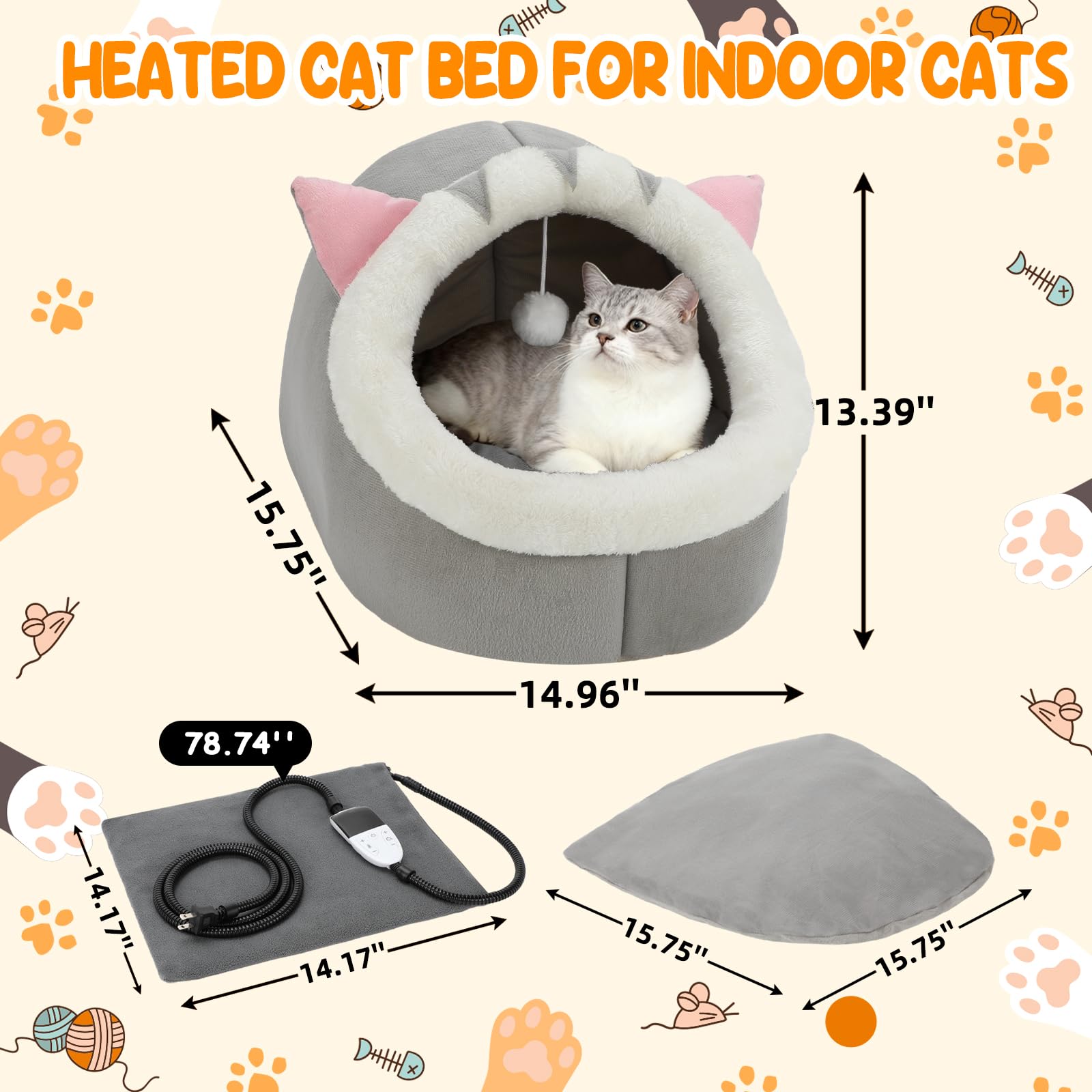 BWOGUE 2-in-1 cat bed cave side view illustrating convertible sofa mode.