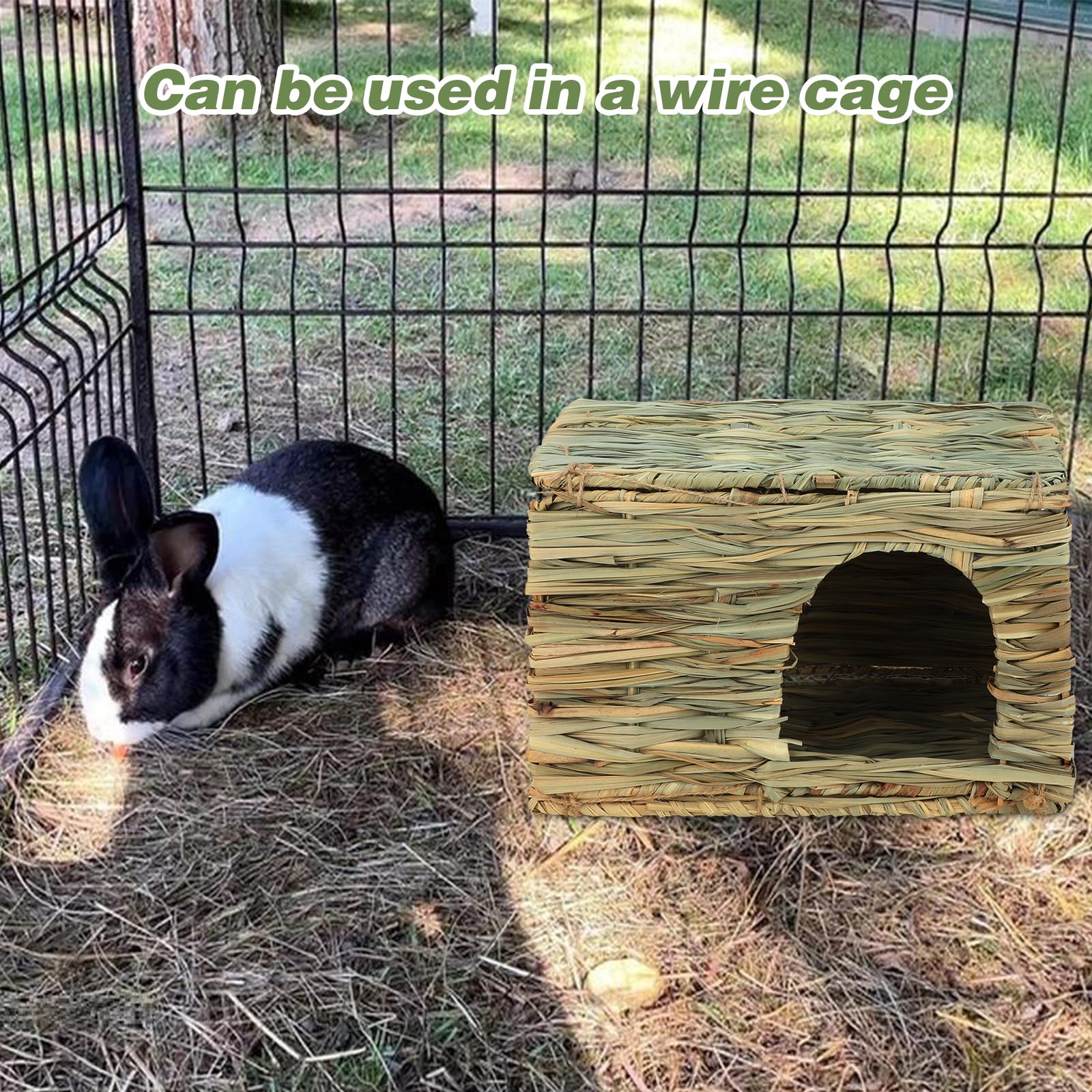 BWOGUE Bunny Grass House pet-using view illustrating comfortable shelter during playtime.