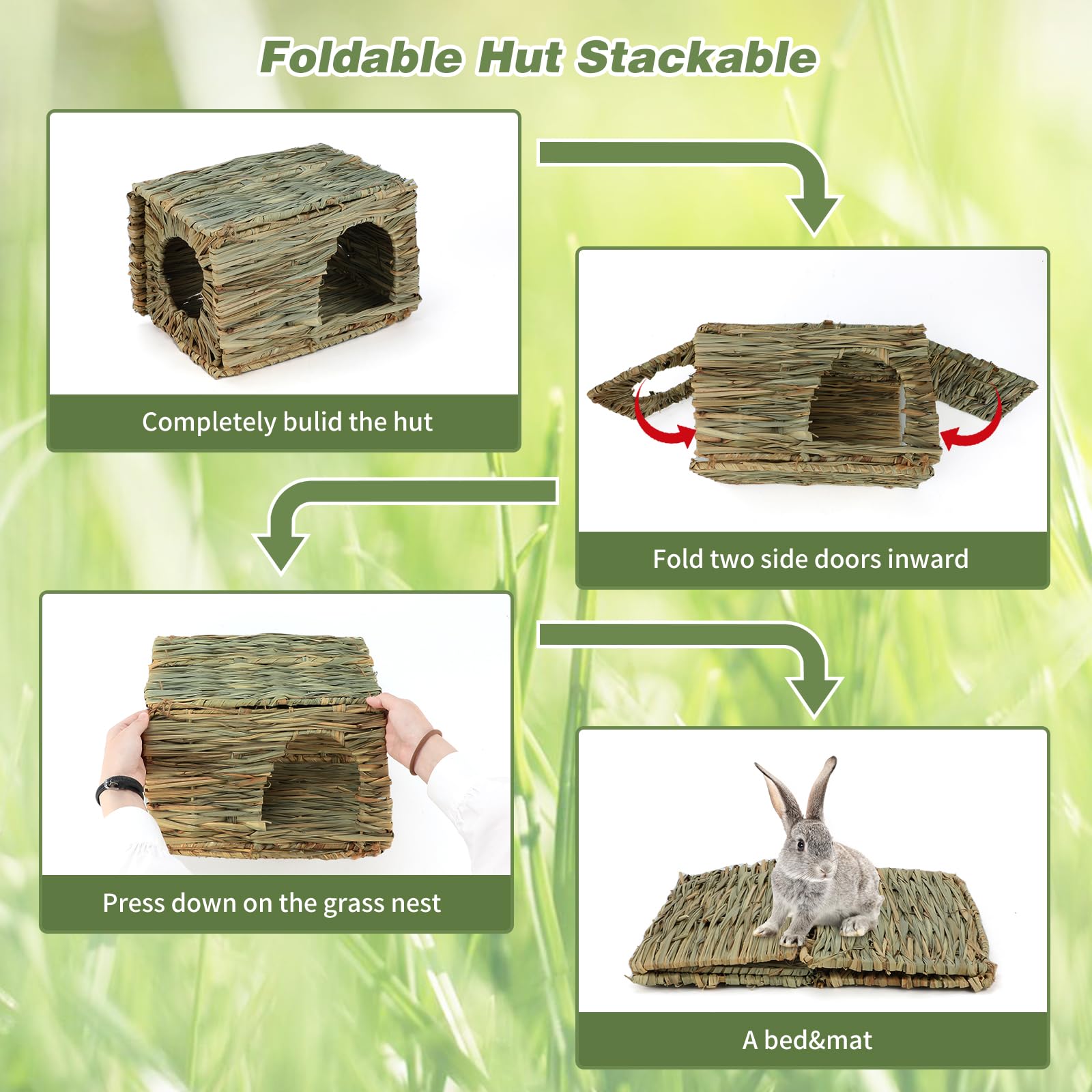 BWOGUE Bunny Grass House size 30x20x23cm showing ample space for multiple small pets.