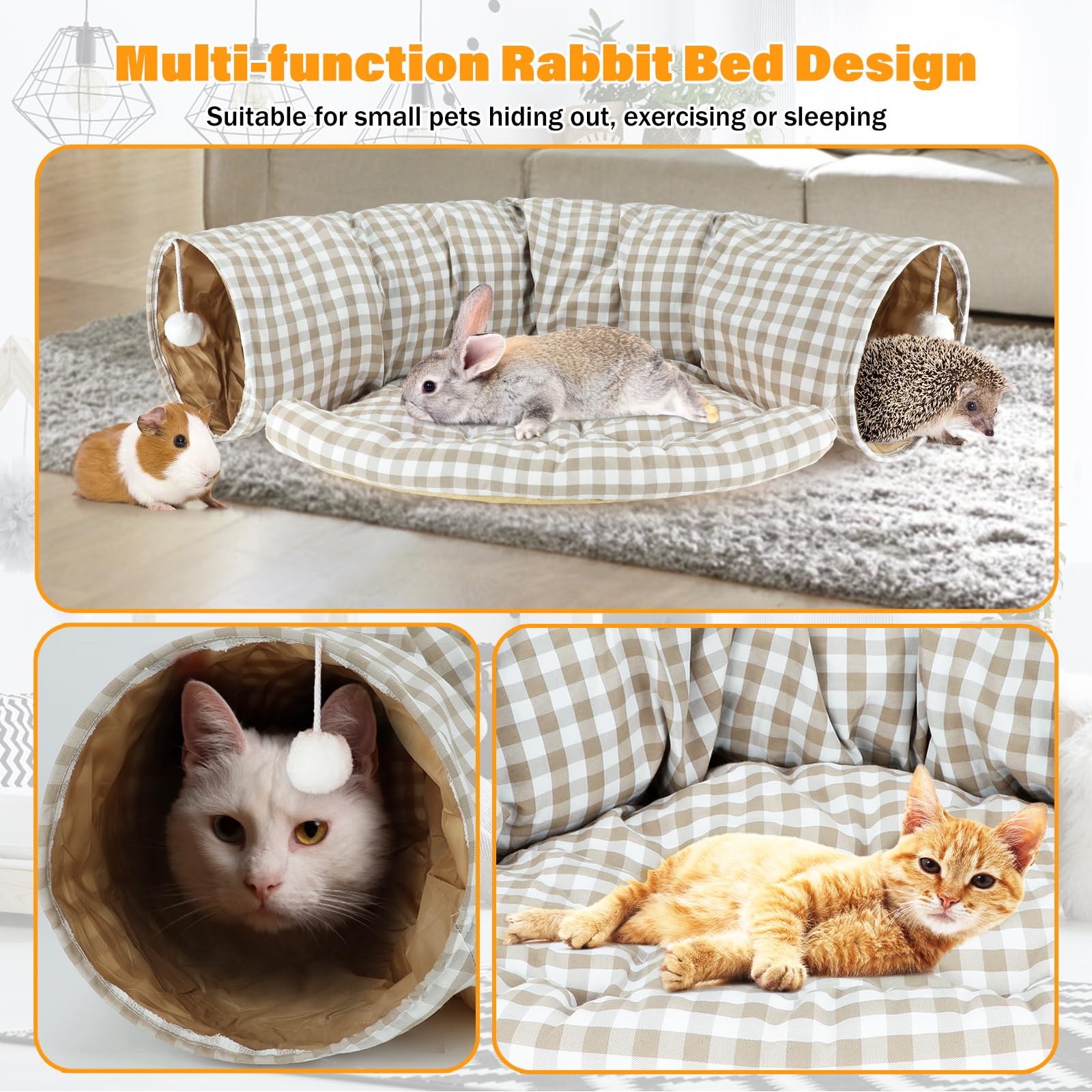 BWOGUE Bunny Tunnel Bed crafted in soft suede fabric for cozy lounging.