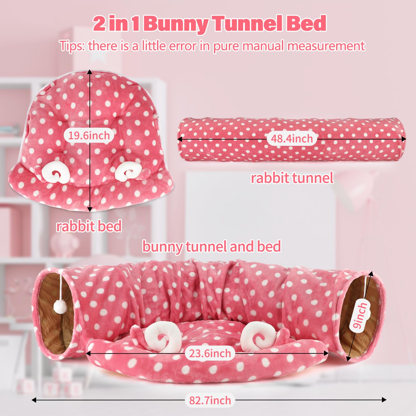 BWOGUE Bunny Tunnel Bed with ball toy promotes interactive fun and enrichment.