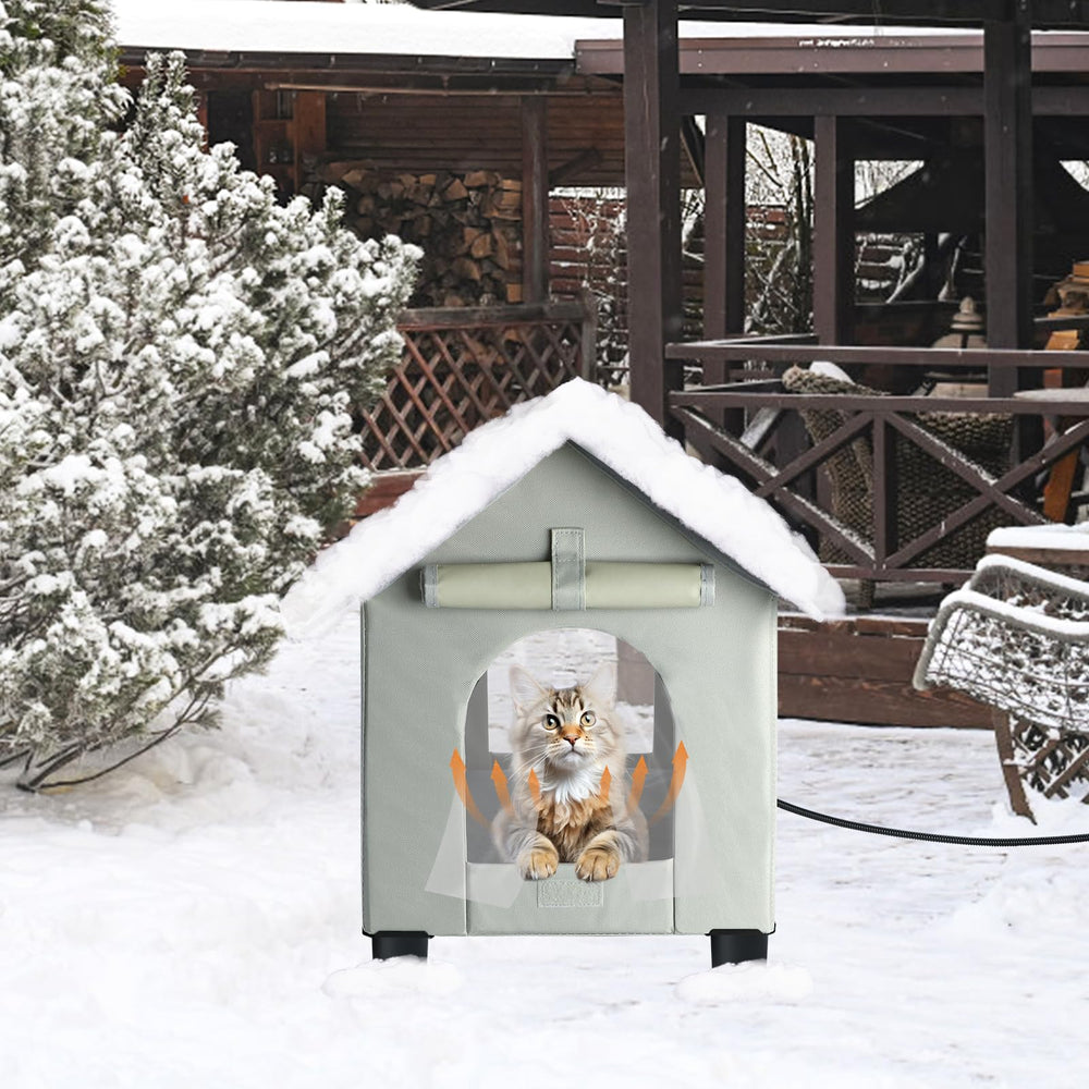 BWOGUE cat house showing chew-resistant wire and safe heating setup