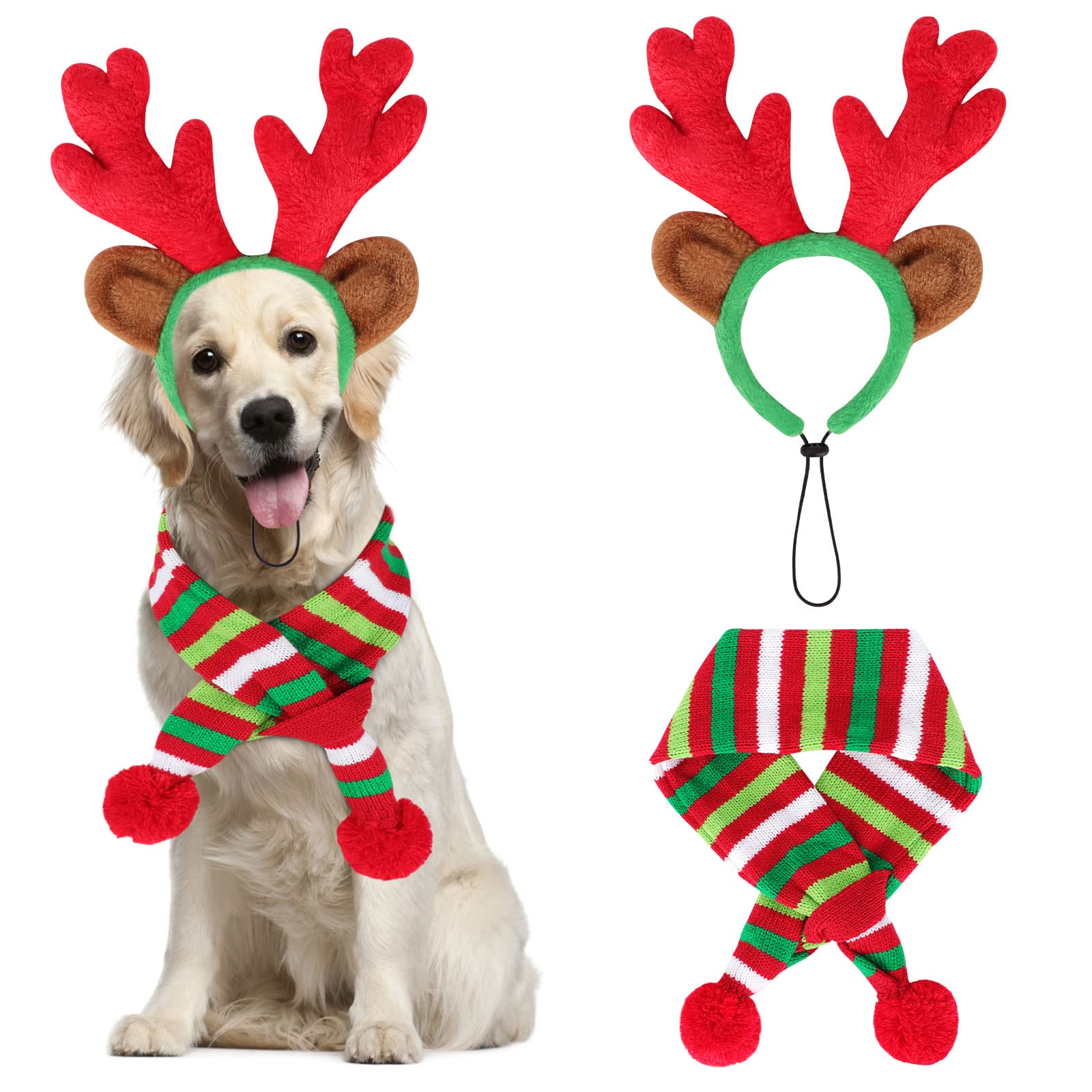 BWOGUE dog reindeer antlers headband with adjustable strap for secure fit.
