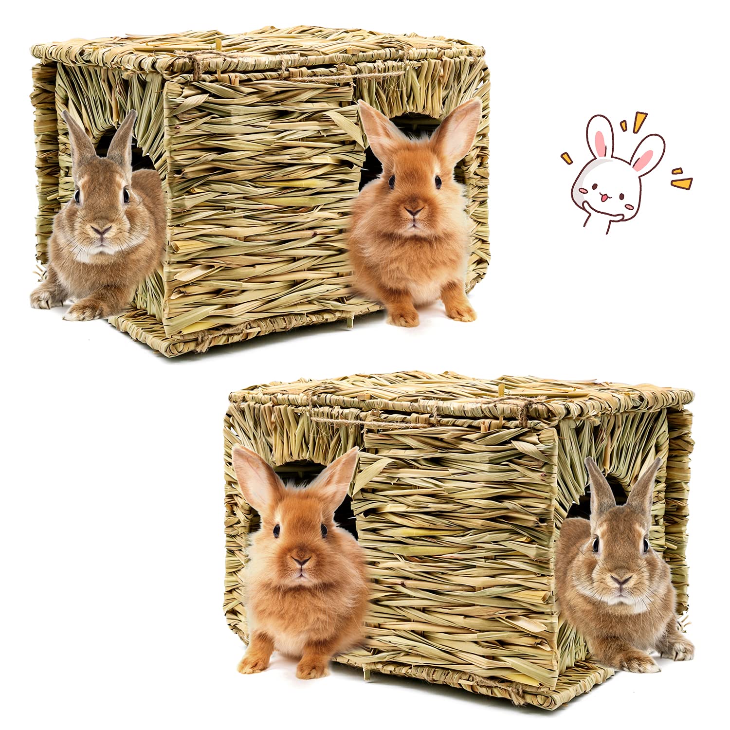 BWOGUE extra large grass house for rabbits offers a spacious hideaway for multiple bunnies.