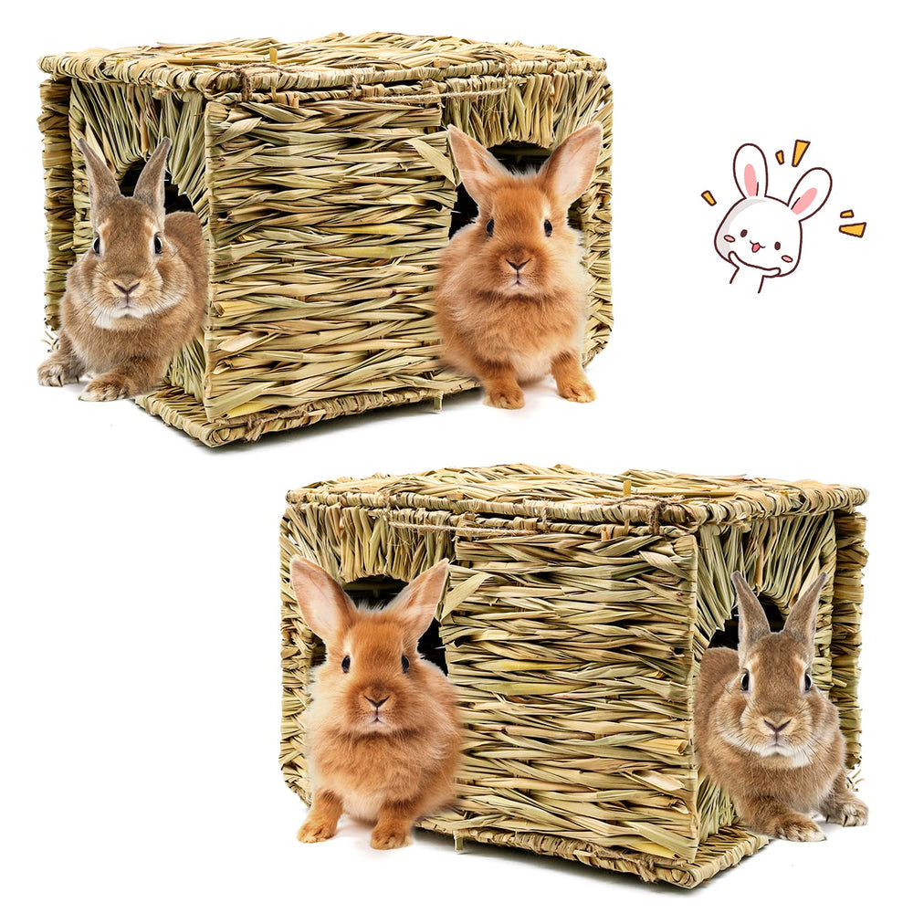 BWOGUE extra large grass house for rabbits offers a spacious hideaway for multiple bunnies.