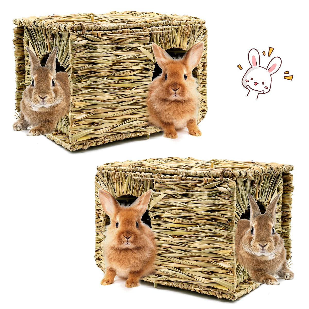 BWOGUE extra large grass house for rabbits offers a spacious hideaway for multiple bunnies.