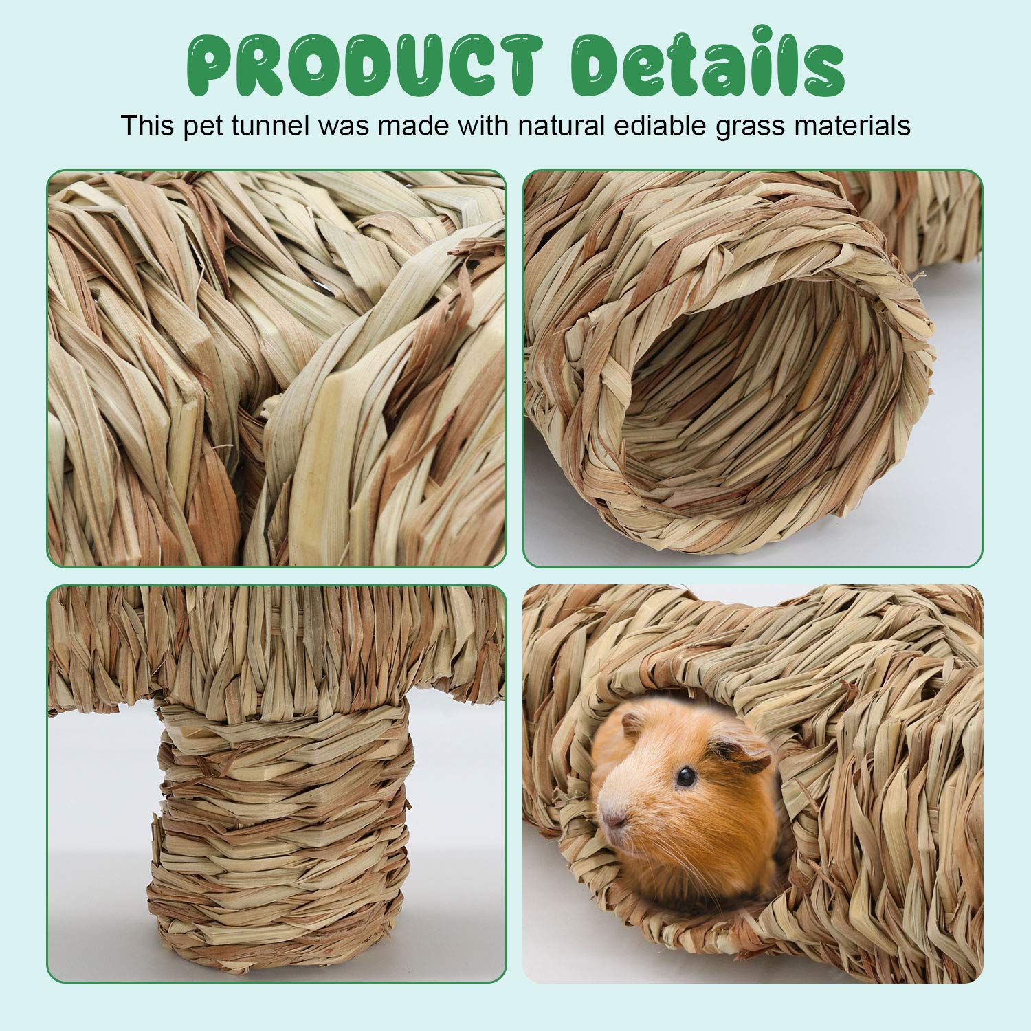 BWOGUE Hamster Grass Tunnel side angle emphasizing multiple-entry fun for small pets.