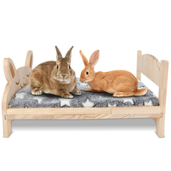 BWOGUE large wooden rabbit bed assembled, sturdy natural wood for shared pet lounging.