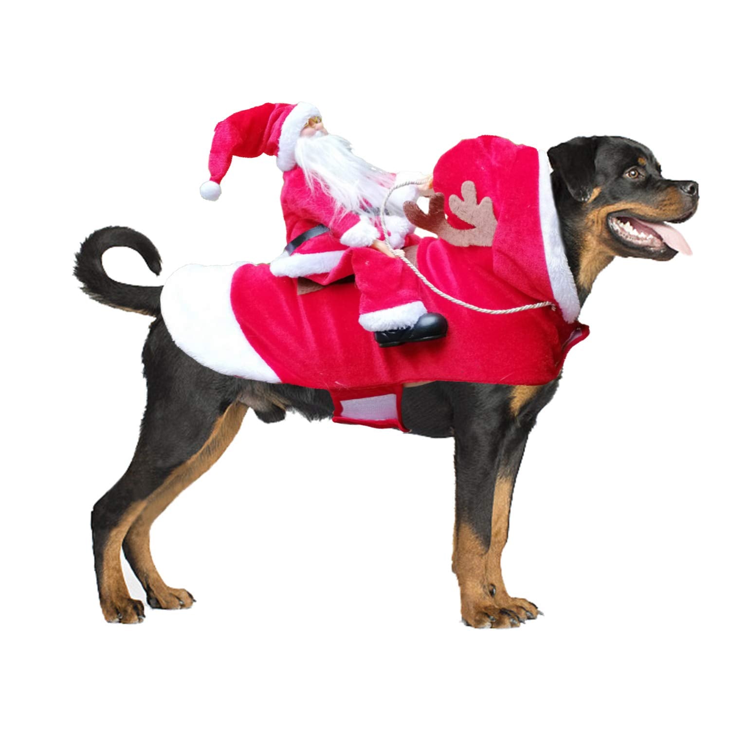 BWOGUE Santa Dog Costume front view shows festive design for holiday photo moments.