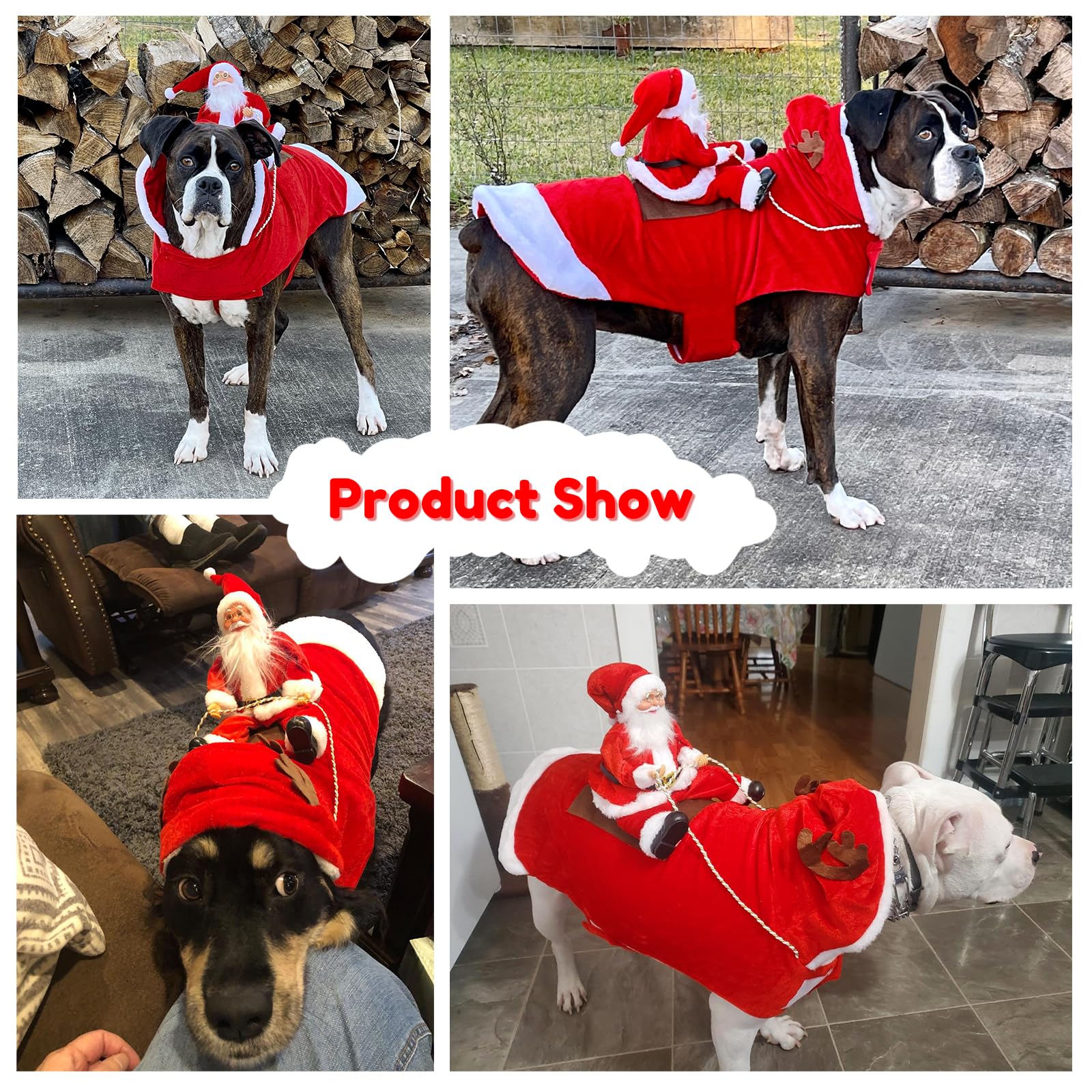 BWOGUE Santa Dog Costume worn on pet for festive party styling.