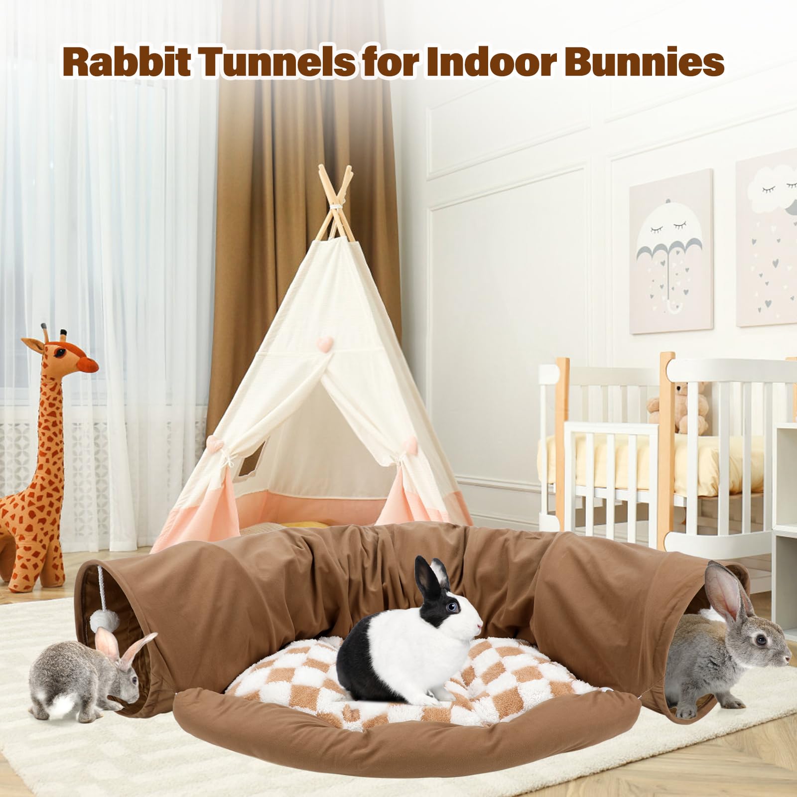 bwogue bunny tunnel bed close-up shows soft suede fabric and scratch resistance