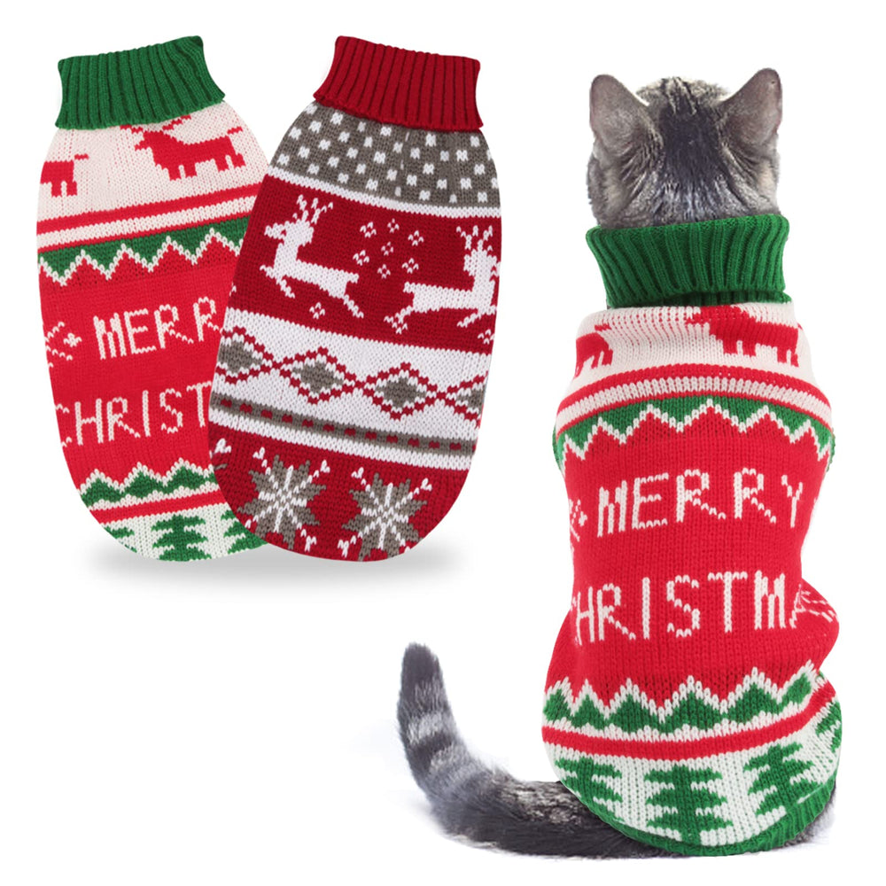 BWOGUE two-pack cat Christmas sweater with reindeer pattern for festive photos