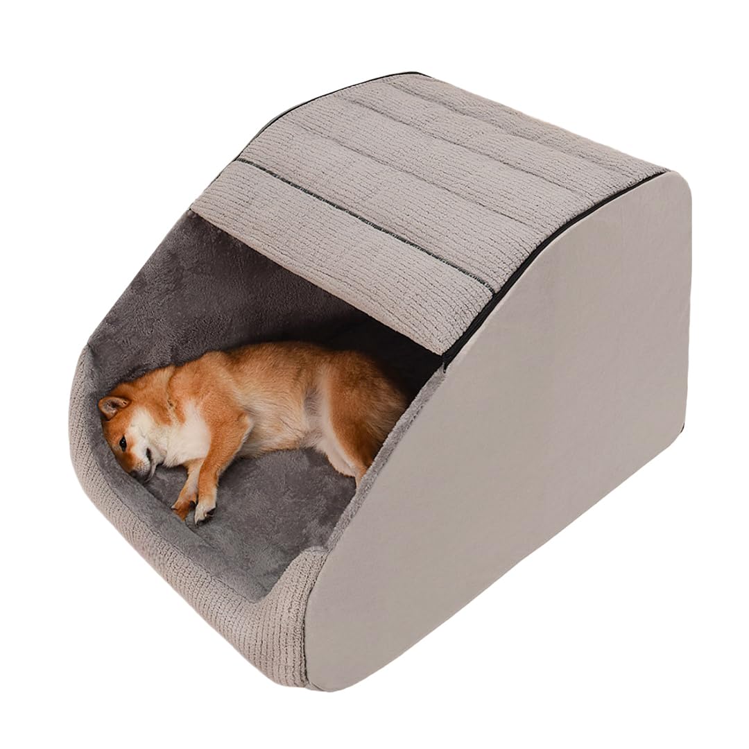 BXEBUI extra-large dog bed house grey front view shows a cozy den for large dogs
