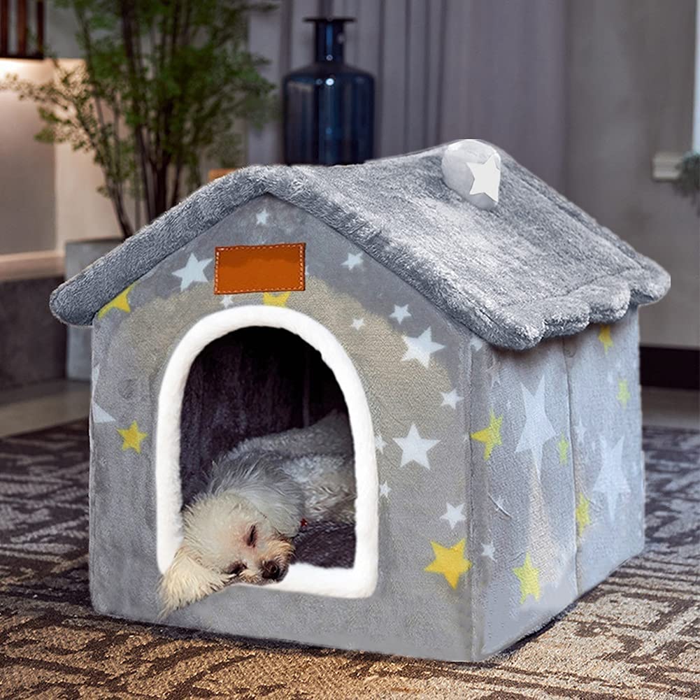 BXEBUI memory sponge dog house front view for cozy indoor rest.