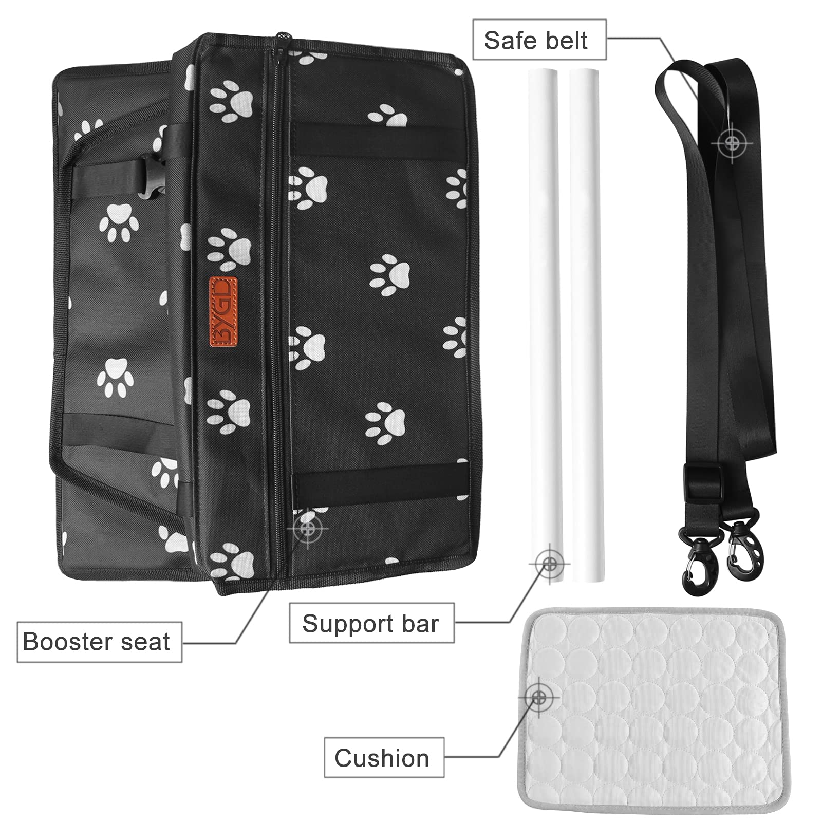 BYGD Dog Car Seat upgraded support rods maintain shape