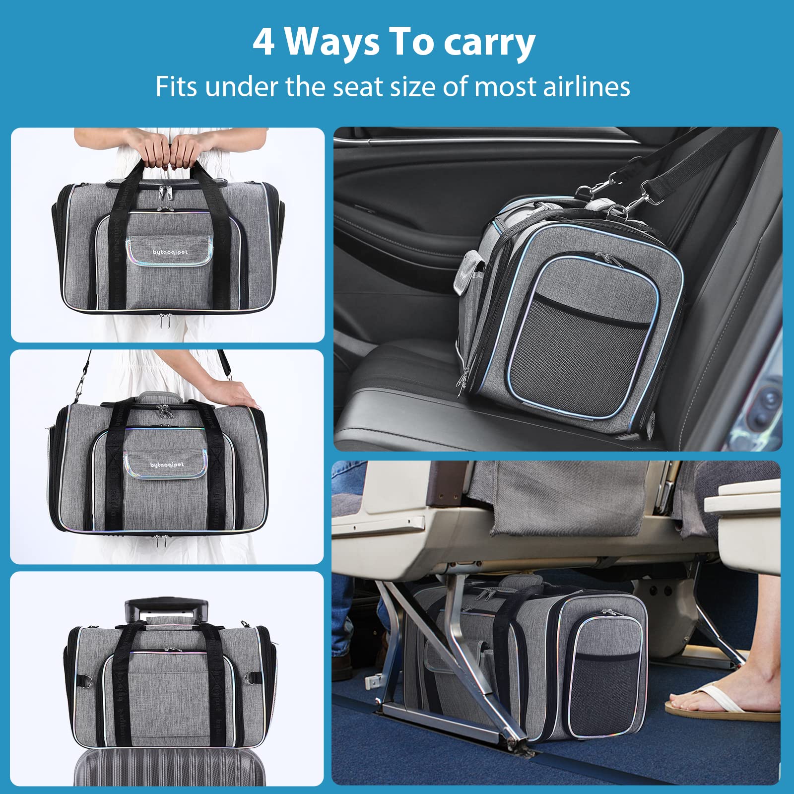 Bytaoqipet airline-travel cat carrier front-pocket keeps essentials handy