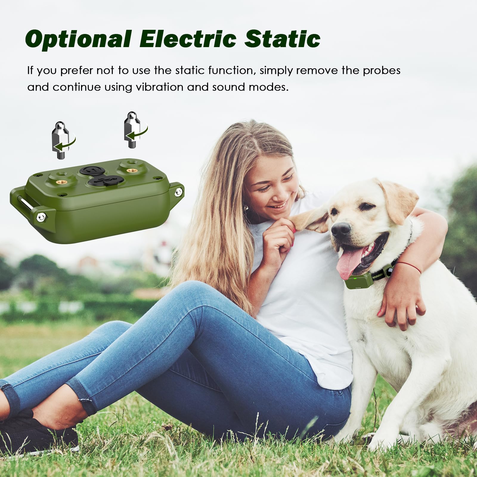 ByteRoll shock collar on dog with adjustable band fit.