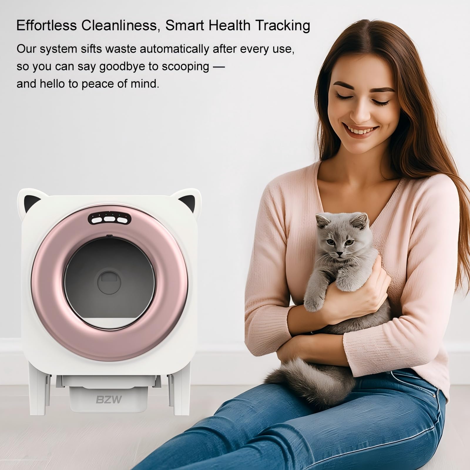 BZW rose gold lid open view emphasizes spacious chamber and easy waste disposal