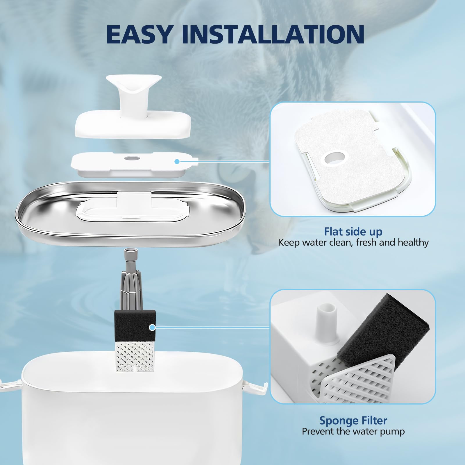 Cabiclean hair-filter fabric captures hair and impurities for cleaner fountain water