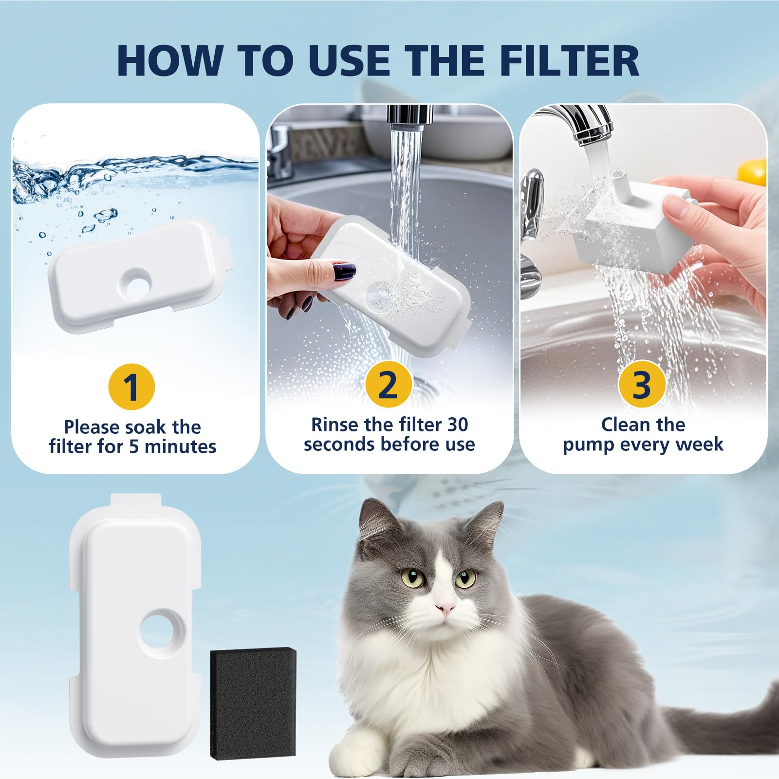 Cabiclean soak-and-rinse prep shot demonstrates proper filter activation