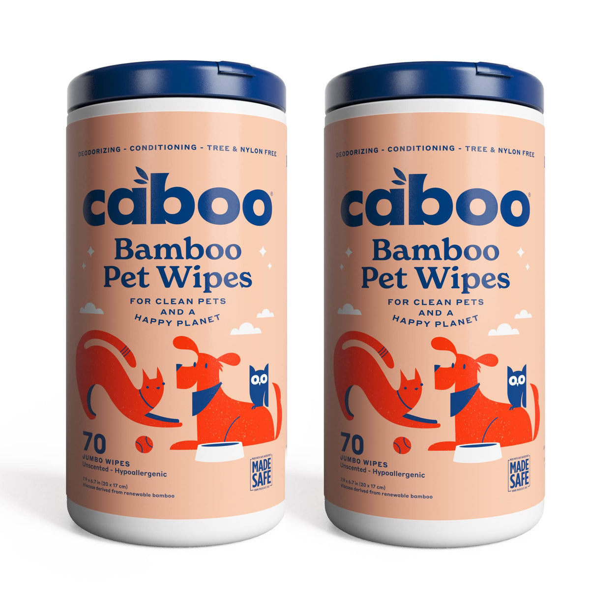 Caboo Tree Free Pet Wipes packaging with two canisters and bulk value