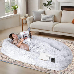 CABZOON Human Dog Bed full setup shows extra-large space and cozy faux fur warmth.
