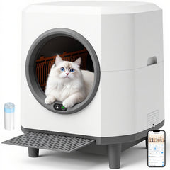 CABZOON self-cleaning litter box front view for multi-cat homes—efficient and modern design