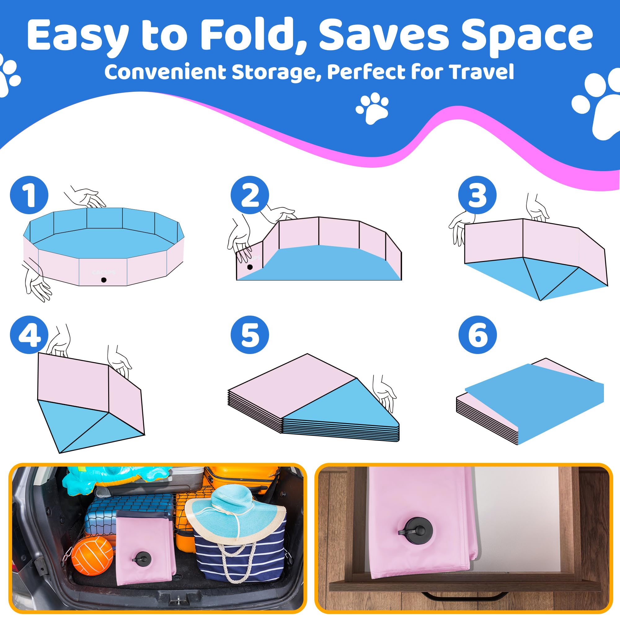 CACSPS foldable dog pool drain-valve, easy water release after use.