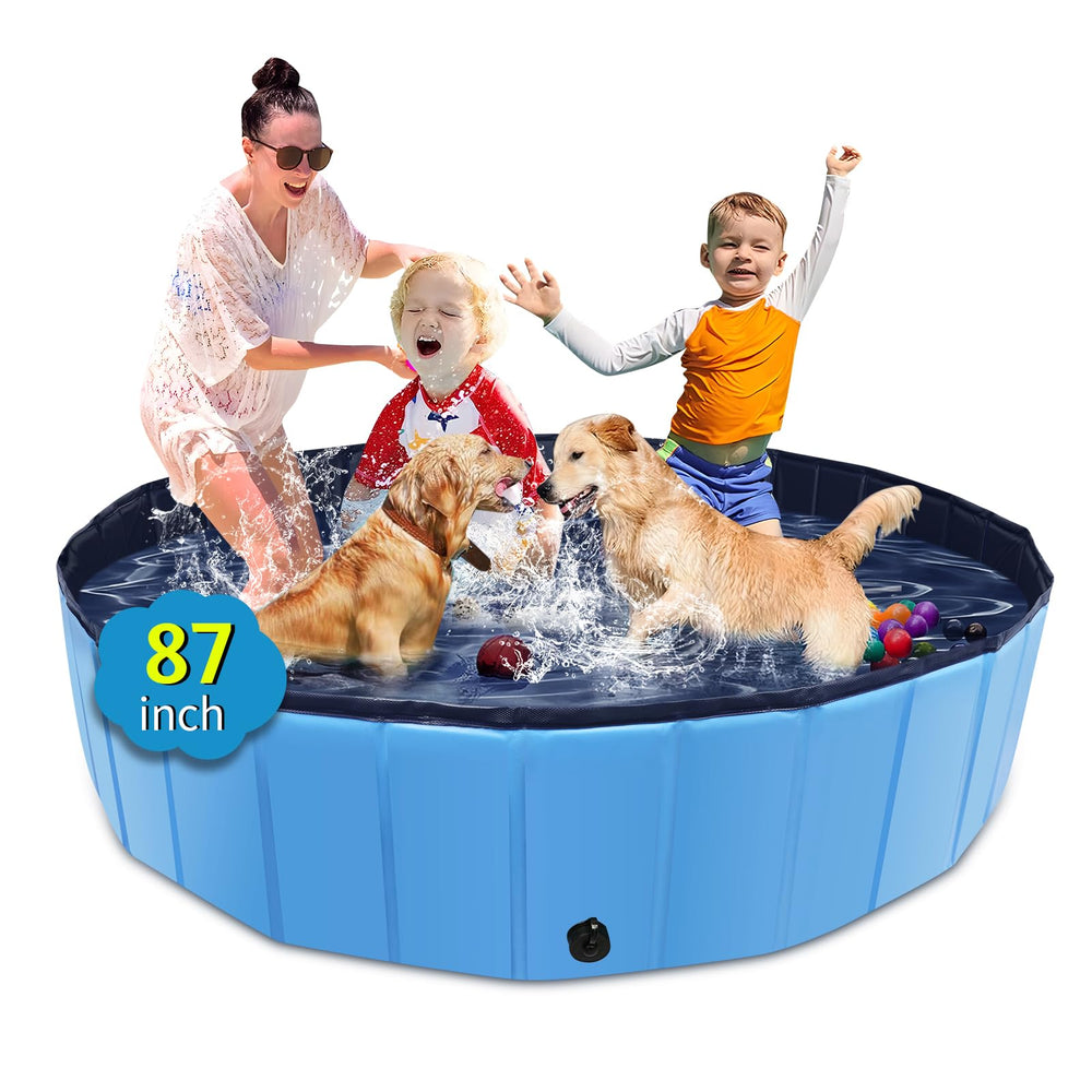 CACSPS foldable dog pool front view showing easy backyard cooling for pets