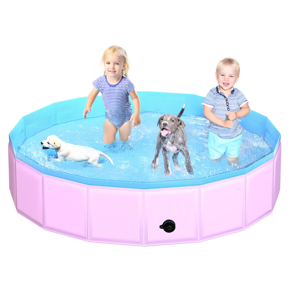 CACSPS foldable dog pool pink fully set up for backyard play