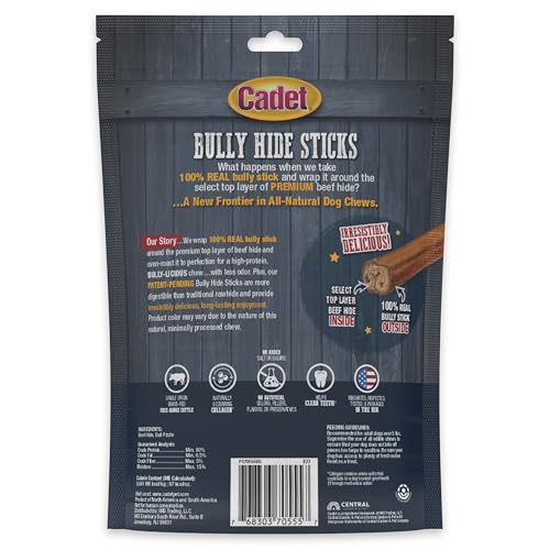 Cadet Bully Hide Sticks address aggressive chewers with durable, satisfying chews.