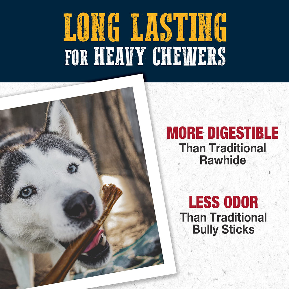 Cadet bully hide sticks digestible beef hide layer closeup: easier chewing for dogs.