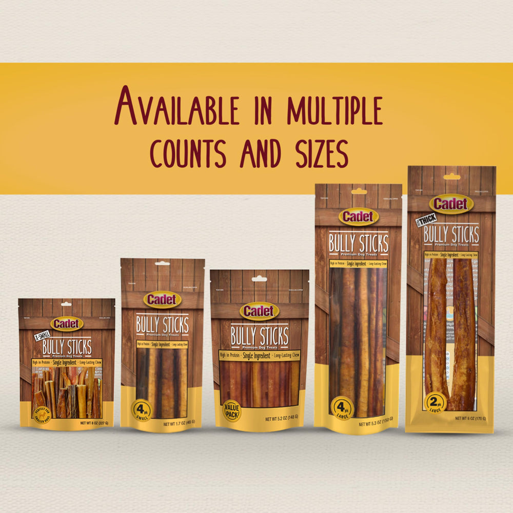 Cadet Bully Sticks single-ingredient label underscoring natural ingredients.