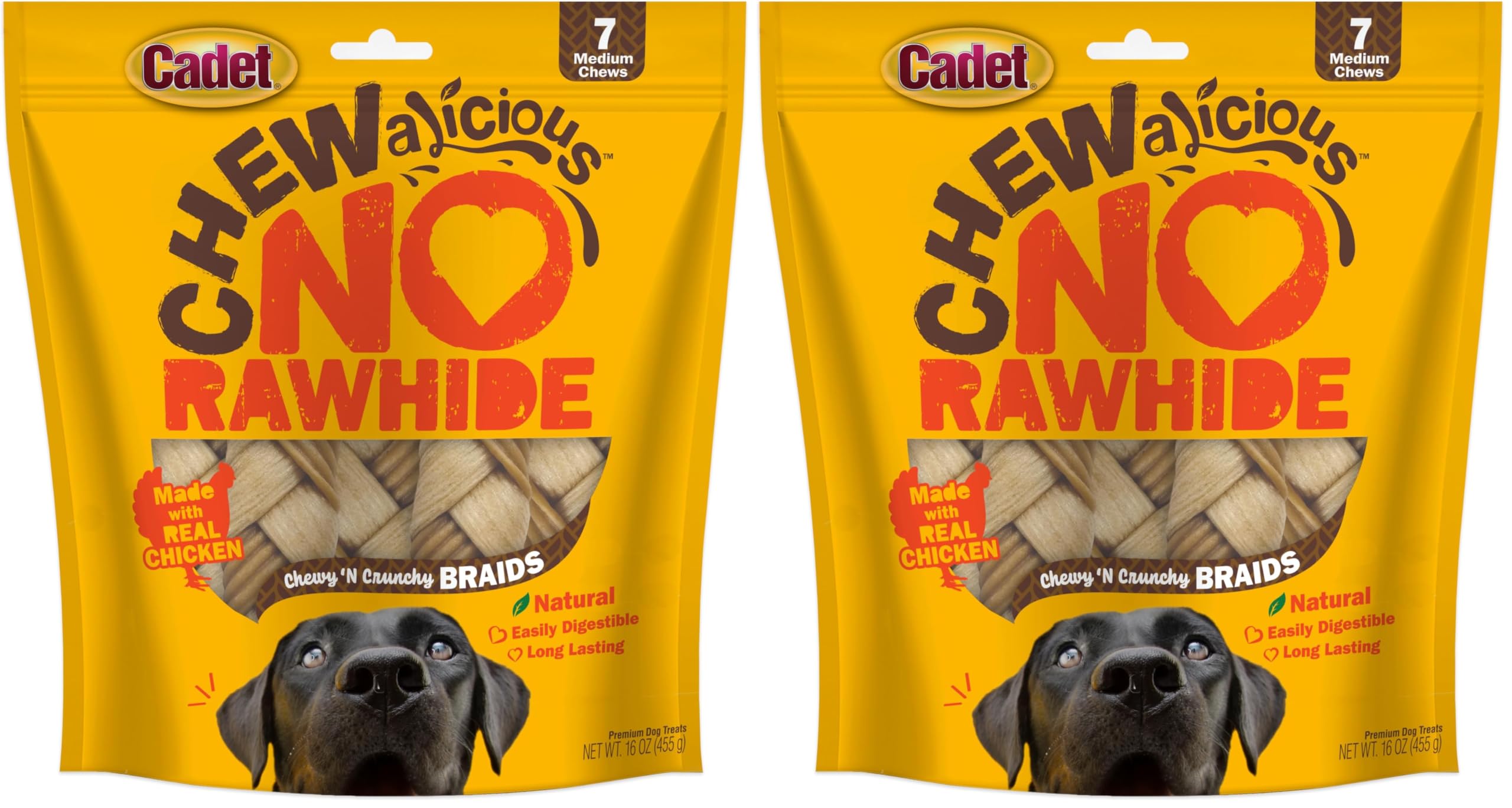Cadet Chewalicious Chewy 'N Crunchy braid dog treats — braided chew for long-lasting entertainment and dental-friendly chewing