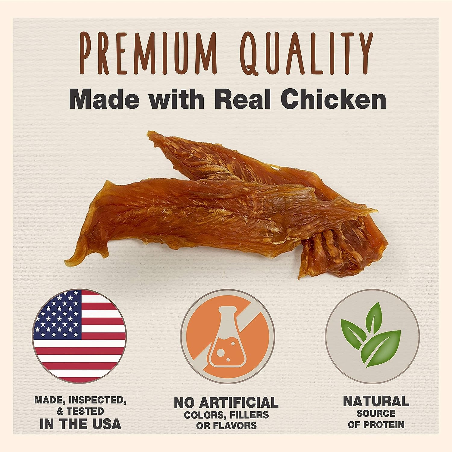 Cadet Chicken Breast Jerky serving portion highlights long-lasting chewy rewards