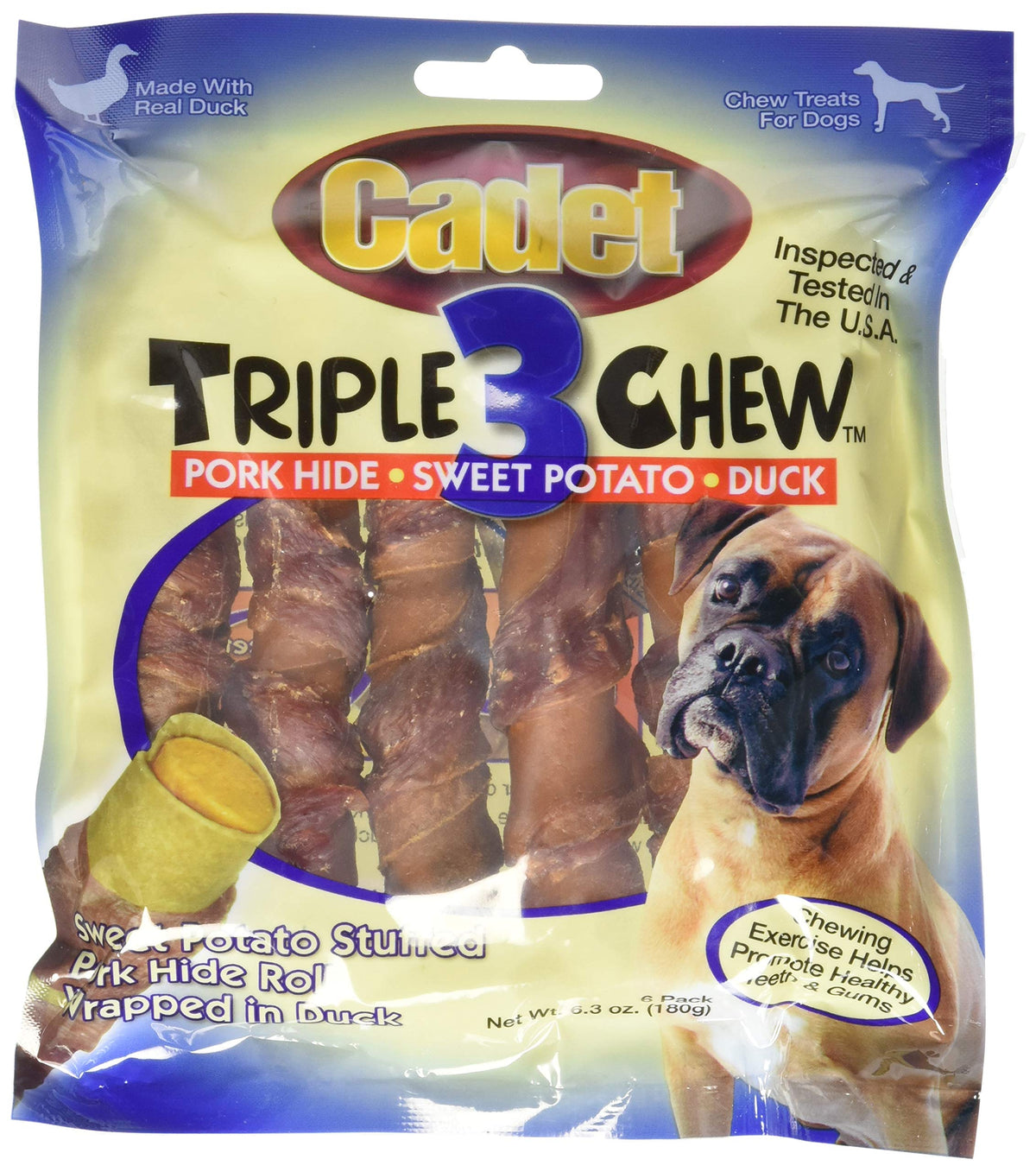 Cadet Duck Triple Chew treats package close-up for long-lasting chew sessions