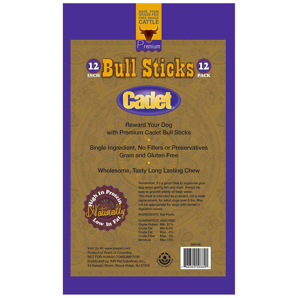 Cadet Gourmet Bull Sticks close-up, real meat snack that supports dental care and tasty rewards.