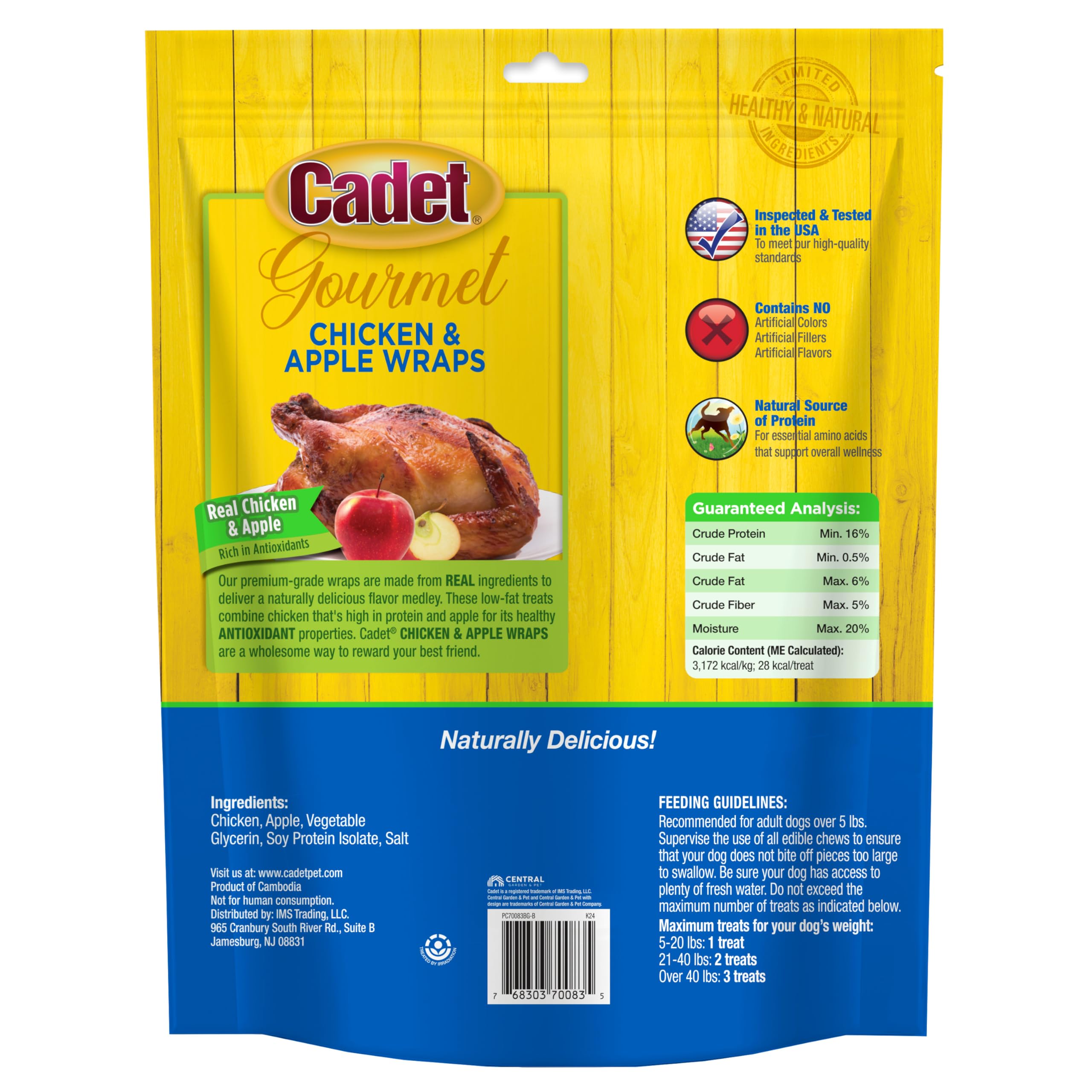 Cadet Gourmet Chicken & Apple Wraps natural ingredients support wholesome snacking.
