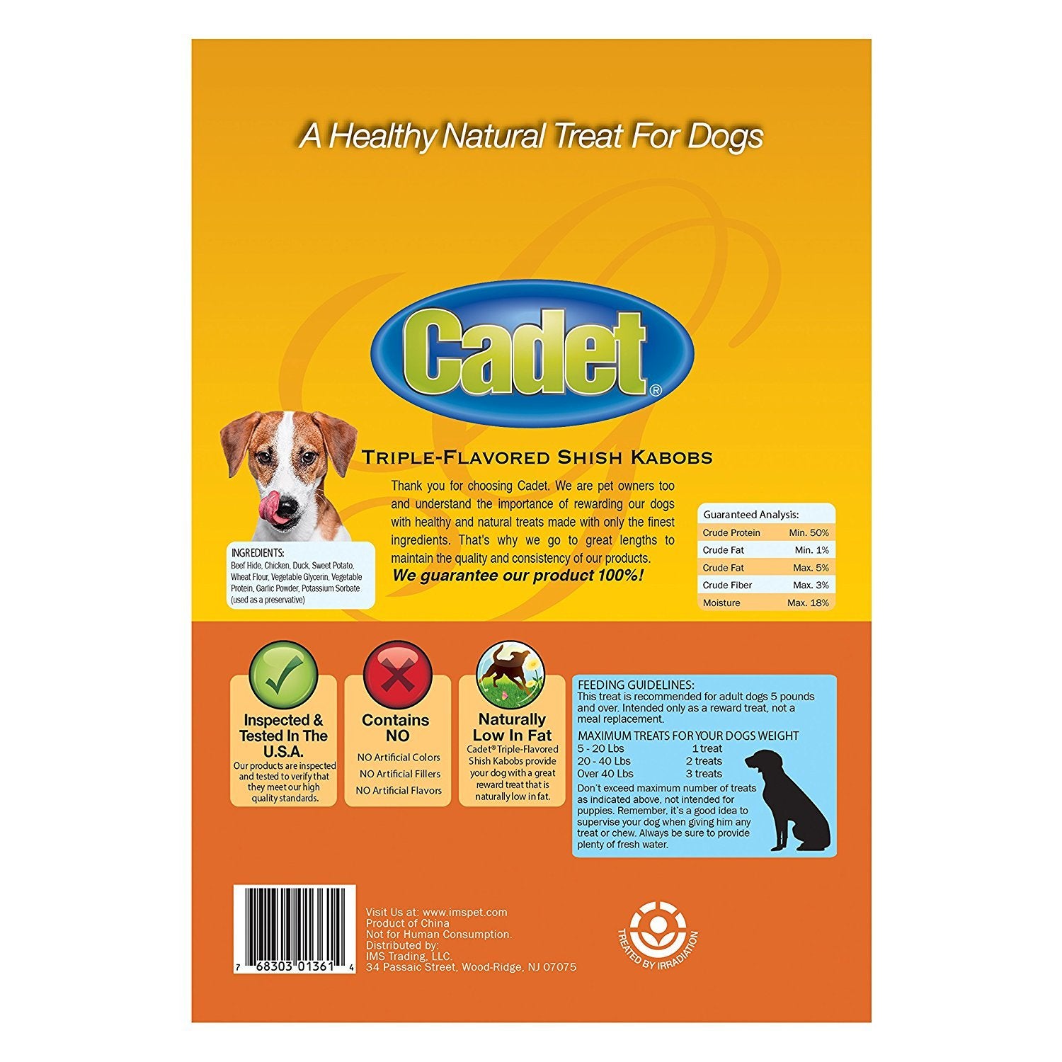 Cadet Gourmet Shish Kabobs real ingredients image shows real chicken, duck and sweet potato.