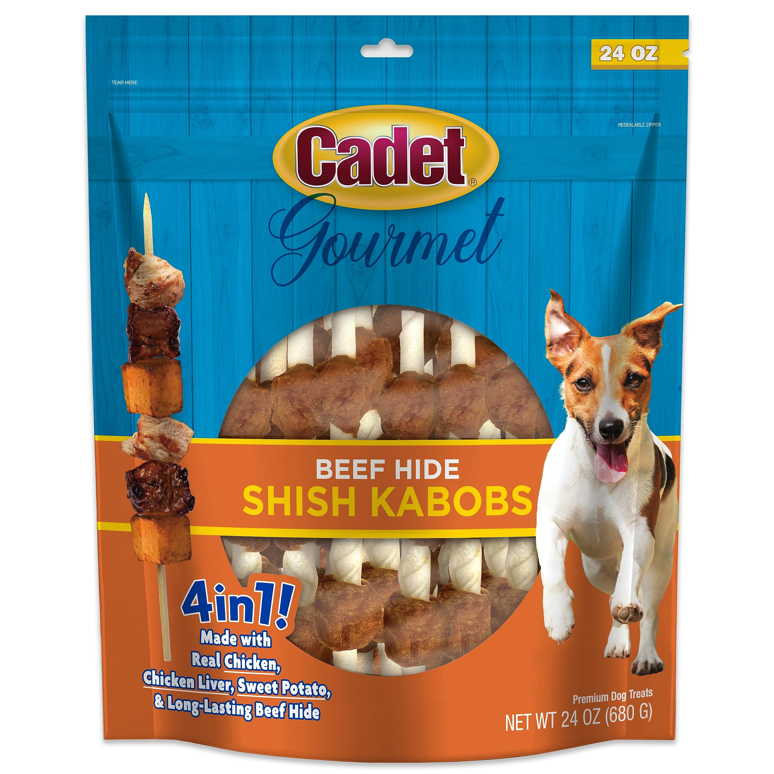 Cadet packaging shows natural ingredients and a long-lasting chew for dogs