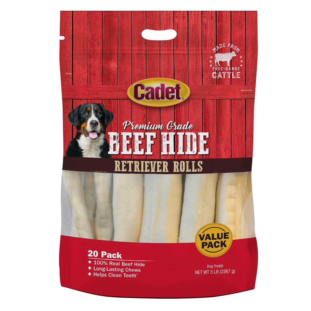 Cadet premium beef hide retriever rolls pack 1 offers long-lasting chew for daily play
