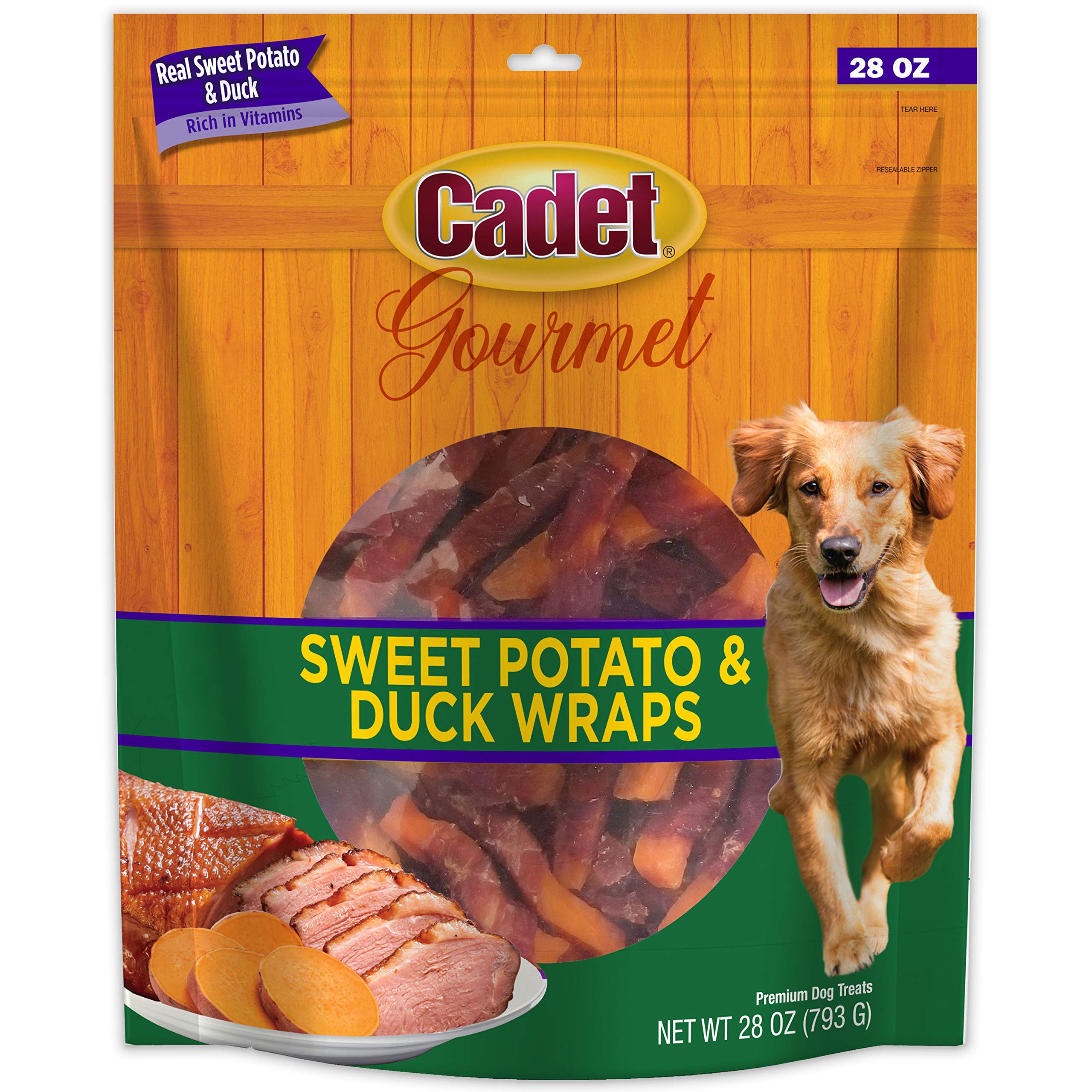 Cadet Sweet Potato Duck Wraps packaging highlights natural training treats