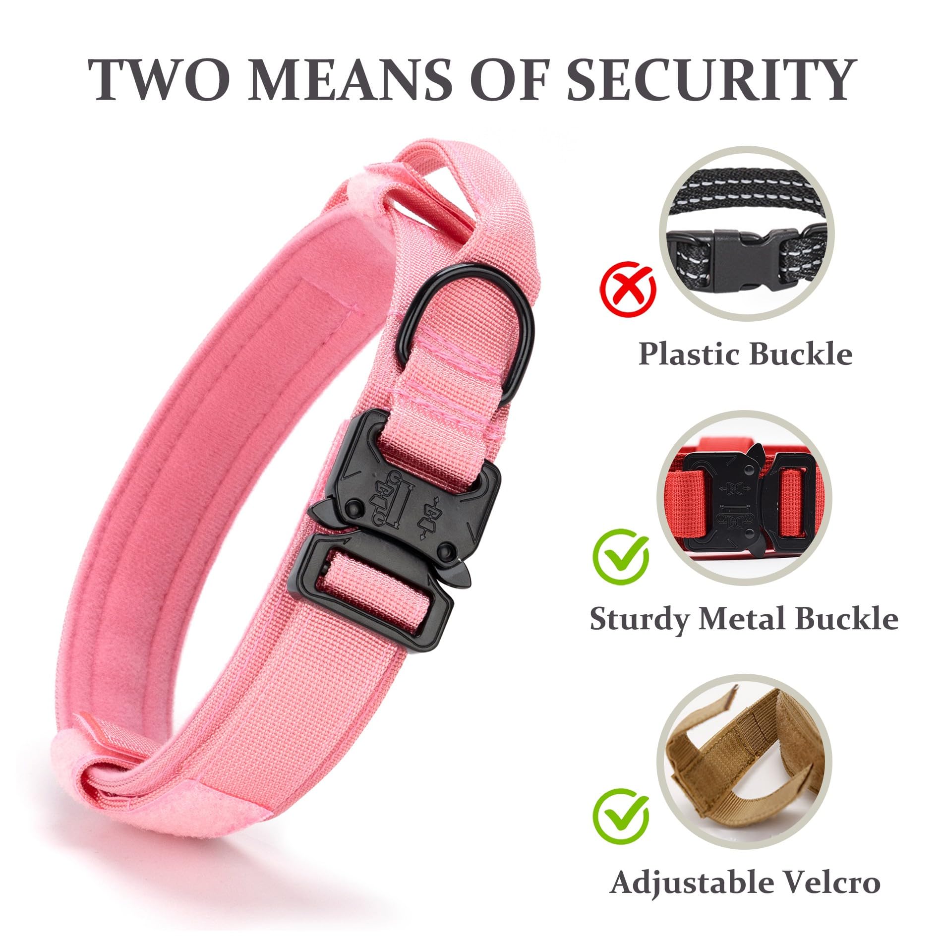 CADONO Tactical Collar shows double security with Velcro and quick-release buckle.