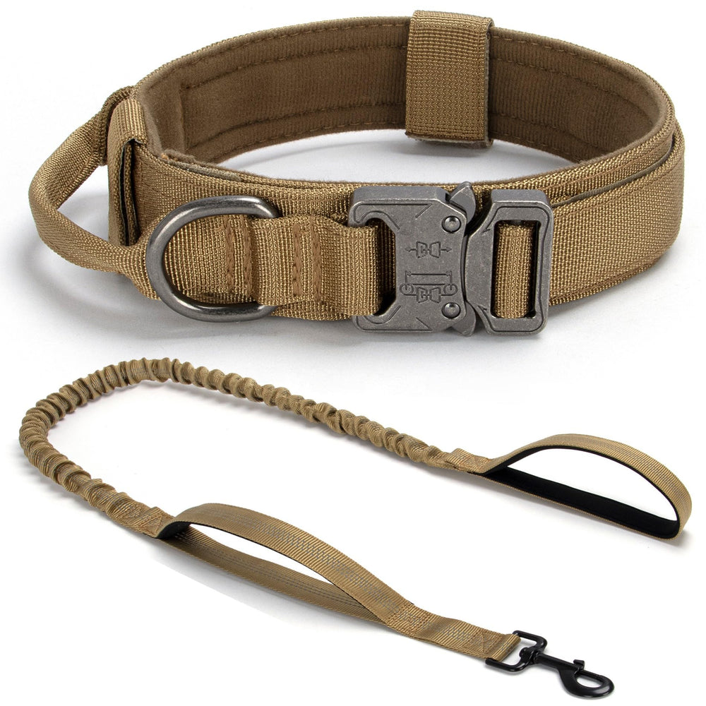 Cadono Tactical Collar Set brown side view, rugged nylon for daily outdoor use.